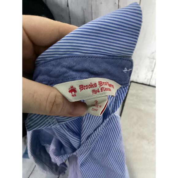Brooks Brothers Red Fleece Girls Blue White Striped Cotton Shirt Size 2T - Picture 5 of 6